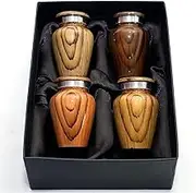 Wooden Print Keepsake Urns - Small Cremation Urns - Mini Urns for Human Ashes Set of 4 with Premium Box & Bags - Honor Your Loved One with Metallic Wooden Urns for Ashes - Small Urns for Men & Women