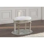 Coaster Evangeline Wood Oval Vanity Stool Faux Diamond Trim Silver and Ivory