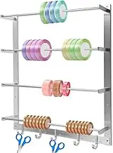 BATTIPAW 4-Tier Ribbon Wall Holder, Ribbon Wall Rack with Sliding Hooks, Wall Mounted Ribbon Organizer, Sewing Thread Wall Holder, Metal Wall Rack for Wire Spools, Fabric, Scarves, Belts, Towels