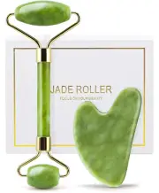 Genuine Jade Roller & Gua Sha Set for Face, Cooling & Firming Effect, Sculpting