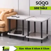 SOGA 2X 60cm Stone Pattern White Ceramic Side Table with Metal Leg