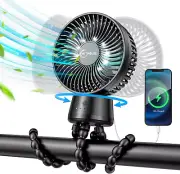 Portable Stroller Fan,20000Mah 120°Oscillating Fan with Detachable Flexible Trip
