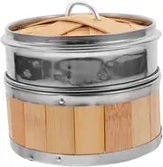 iplusmile 1Set Bamboo Basket with Cover Non Stick Cooking for Vegetables Seafood and Dumplings Easy to Clean Kitchen Supply