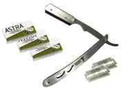 Stainless Steel Professional Barber Straight Edge Razor + 15 Astra Double Blades