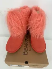 Bearpaw Boo Light Raspberry Pink Curly Lamb Fur Sheepskin Wool Lined Boots Sz 9
