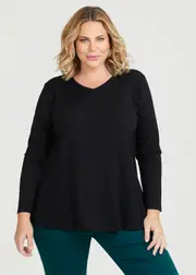 [Virtuelle] Taking Shape Wool Bamboo V-neck Top Size 30 in Black - Plus Size Women's Tops & T Shirts Black