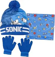 [Sonic The Hedgehog] Bobble Hat Gloves & Snood Set for Boys 3 Piece Winter Set Gift