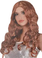 Natural Auburn Womens Long Curly Costume Wig