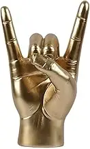 Elqater Rock Hand Gesture Statue Rock Music Art Craft Finger Sculpture for Rock Music Lover Study Room Decor, Gold R Hand