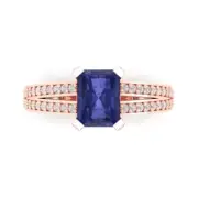 2.70 ct Emerald split shank Tanzanite Stone Promise Wedding Ring 14k Rose Gold