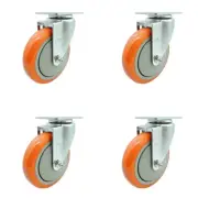 5 Inch SS Orange Polyurethane Wheel Swivel Top Plate Caster Set Service Caster