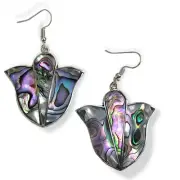 Artisan Mexican Lotus Flower Earrings - Bohemian Abalone Shell Inlay Fair Trade