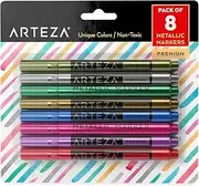 ARTEZA Wine Glass Markers, Set of 8 Metallic Pens, Quick-Drying Erasable Markers for Wine Glasses, Glass Boards and Other Surfaces, for Decorating, Brainstorming, and Labelling