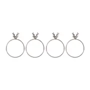 4pc Bread and Butter Alloy Stag Head Napkin Rings Serviette Holder Silver