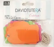 DAVID TUTERA Bright Assorted Tags with String - 24 TAGS & 1 yd STRING