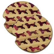 Poodle Dog Painting Wood Car Coaster Gift Set fit Car & Truck Cup Holder
