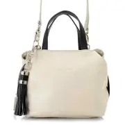 Celine Dion Collection "Mezzo" Pebbled Leather Tassel Detailed Satchel w/ Strap
