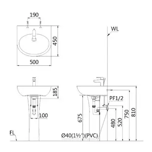 CAESAR 凱撒衛浴 L2152S-P2445 面盆瓷腳組 免運