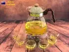 8 Piece Glass Tea Set 800ml Direct Fire Heatable Teapot + 1 Warmer + 6 Cups