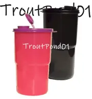 Tupperware ThirstQuake Mega Tumblers 30 oz On the Go Flip Top Cup Black Pink Set