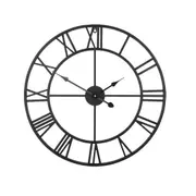 Silent Wall Clock Large Non Ticking Metal Round Modern Decor Living Room Bedroom Kitchen Outdoor 60cm Black Roman Number Stylish Timepiece Home Accent