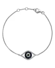 Diamond and Blue Sapphire Evil Eye Bracelet in 14K White Gold