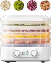 Food Dehydrator 5 Tier, Fruit Dryer 160W with 48H-Timer, 360° Drying Adjustable Height 35-70℃ Temperature Adjustable and LED Display for Drying Fruit, Meat, Vegetable, Jerky and Pet Treat White
