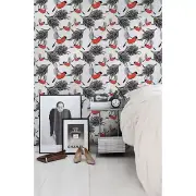 Bullfinches and tree removable Wallpaper white mural Self Adhesive Peel & Stick