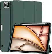 ZKTUYU Case for iPad Air 13 inch M3/M2 (2025/2024) iPad Pro 12.9 inch 6th/5th Generation 2022/2021 with Pencil Holder, Smart Stand Case with Soft TPU Back Cover, Auto Sleep/Wake, Dark Green