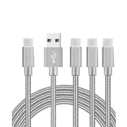 Catzon 1M 2M 3M 4Packs USB Type C Cable Nylon Braided Phone Cable Fast Charger Cable USB Cord -Gray