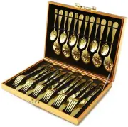 Gold Silverware Set 24Pieces Gold Forged Stainless Steel GOLD Flatware Set I NEW