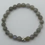 Natural and Genuine LABRADORITE Stretch Bracelet with Sterling Silver Bead #11