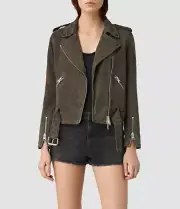 NWT! ALLSAINTS Braided Wyatt Suede Biker Jacket - Granite Grey - UK10/US6 WL121J