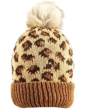 [Dents] Jacquard Knitted Bobble Hat and Faux Fur Pom Pom in Tan