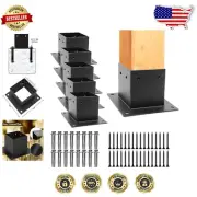 6 PCS Heavy Duty 4x4 Metal Post Base Brackets - Durable Black Coated Finish