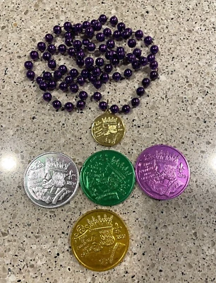 Rex 2023 Set of Four and Charm on bead Mardi Gras Doubloons