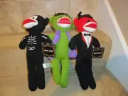 New Lot of 3 Sock Monkey Halloween squeaky Dog pet toy Devil Skeleton Frank