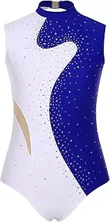 [TiaoBug] Women's Rhinestone Rhythmic Gymnastics Dance Leotard Bodysuit Sleeveless Figure Skating Dance Costume
