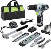 WORKPRO 12V Cordless Drill Driver and Home Tool Kit, Hand Set for Grey