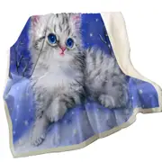 Baby Blue Eyes Grey Kitten on Snow Hill Throw Blanket