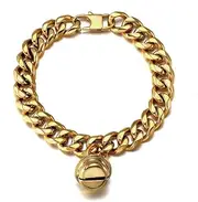 18K Gold Cat Dog Collar Kitten Puppy 1/2inch 12mm Wide Stainless Steel Kitten Choker Curb Chew Proof Cuban Link Chain with Bell (Neck Fit 6"-8") (Neck Fit 12“-14”)