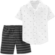 [Carter's] 2-Piece Paper Airplane Button-Front Top & Striped Short Set (18 Months) Black and White