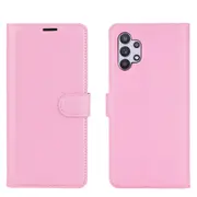 For Samsung Galaxy A32 5G Lychee Folio Protective Case, Kickstand, Wallet, Pink