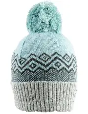 [Dents] Jacquard Knitted Bobble Hat with Geometric Pattern in Blue