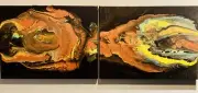 ORIGINAL DIPTYCH Abstract Painting Gold BLACK Metallic Decor Wall Art SKULL