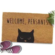 Welcome Peasants Cat Doormat 30x17 Inch, Black Cat Door Mat, Funny Welcome
