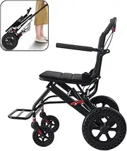 [LUVAGD] Ultra Lightweight Portable Folding Aluminium Wheelchair – 12-Inch Honeycomb Wheels, Trolley Bar, Fits Car Boot & Airplane, 220lbs Weight Capacity, Ideal for Seniors & Travel,Lightweight Folding Wheelchair (black)