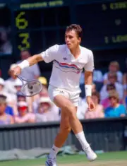 Ivan Lendl of Czechoslovakia in action against Stefan Edberg of S - Old Photo