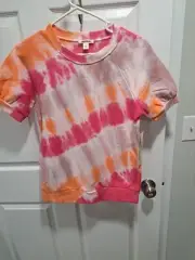 Goodthreads Tye Dye Short Sleeve Sweatshirt Pink Orange Women's XS NWT