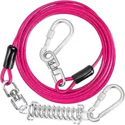 Jenico Dog Tie Out Cable, 10-150FT Runner Cable with Swivel Hook and Shock Spring, Outdoor Dog Leash Tether for Small to Medium Pets Up to 500 LBS